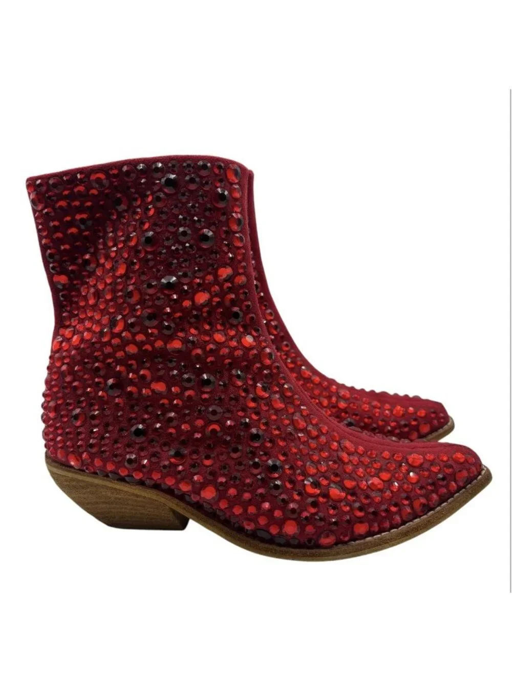 FREE PEOPLE x JEFFREY CAMPBELL Boots Women’s 7.5 M Heels Red Rhinestone Studded